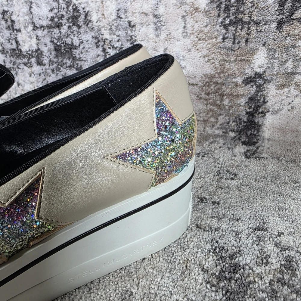 Stella McCartney Women's Binx Star Slip-On Platforms Cream Sparkle Size 38/8 - Picture 5 of 12
